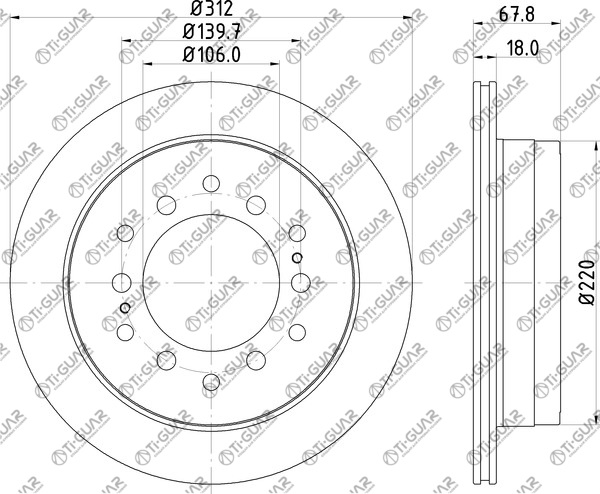 Диск тормозной левый TG-BDP0002/42431-60200 *Ti•GUAR (перфорированный) Диск тормозной левый TG-BDP0002/42431-60200 *Ti•GUAR (перфорированный)